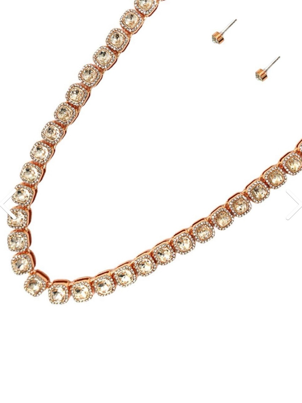Gold Crystal Tennis Necklace and Stud Earrings - Women Jewelry